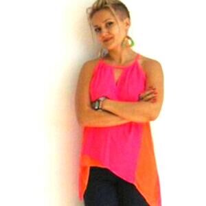 Worthington Top Womens Large Sleeveless Tank Blouse Pink Orange Swing Goddess